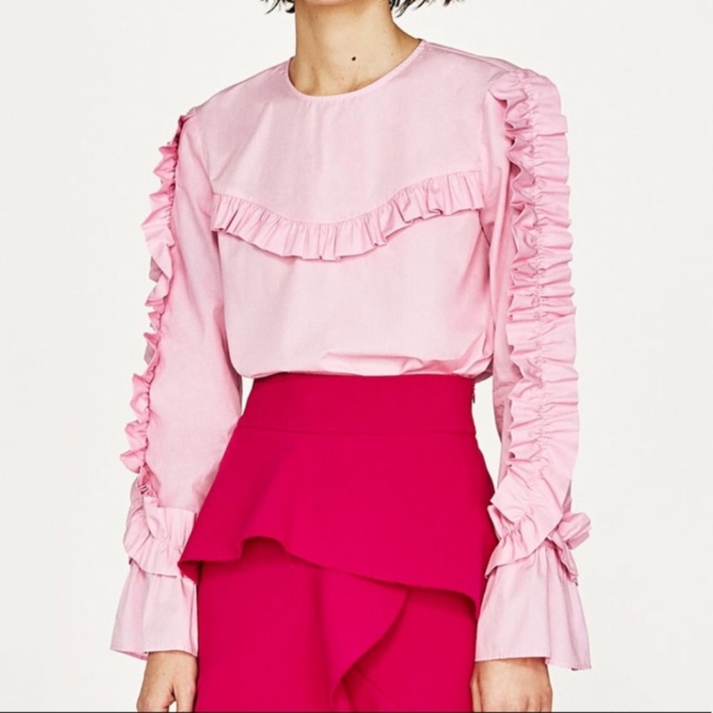 ZARA PINK FRILLED TOP